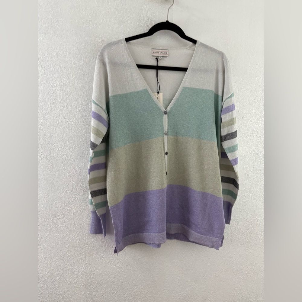 Caryn Vallone color block metallic Cardigan Sweater Size S